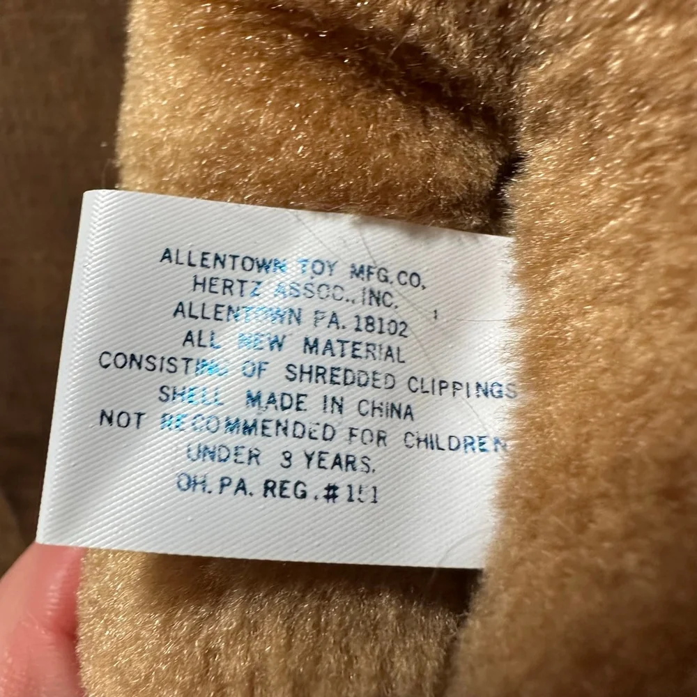 Baby Allentown Toy Mfg. Co. Stuffed Animal Brown White Fire Chief Bear One Size